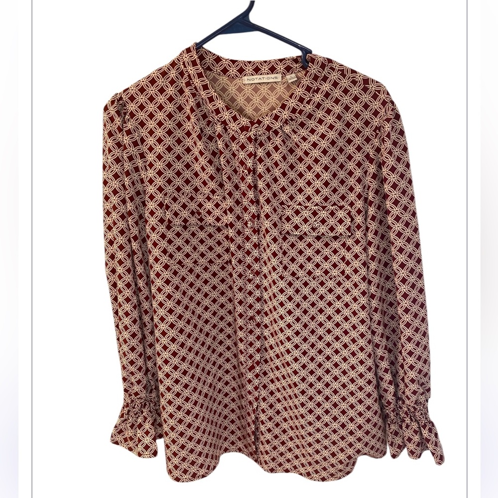 Notations Elegant Red and White Patterned Women's Top